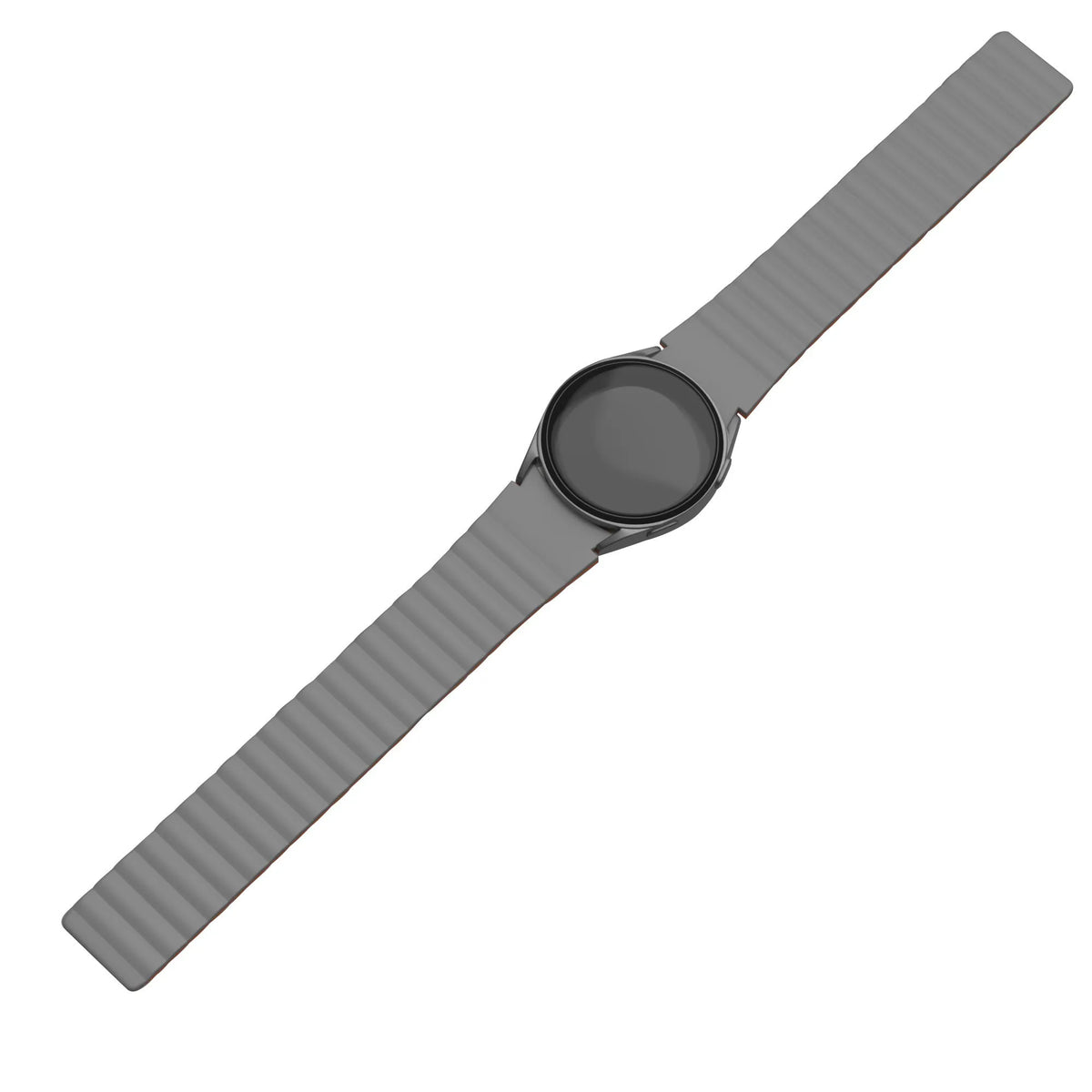 Magnetic Silicone Strap, grey/orange, laid flat, joined, direct top view