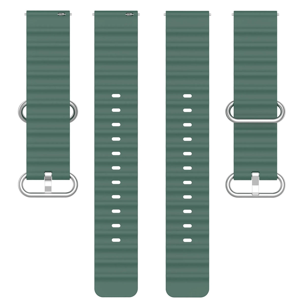 Silicone Ocean Strap, laid flat, separate parts, top and underside view