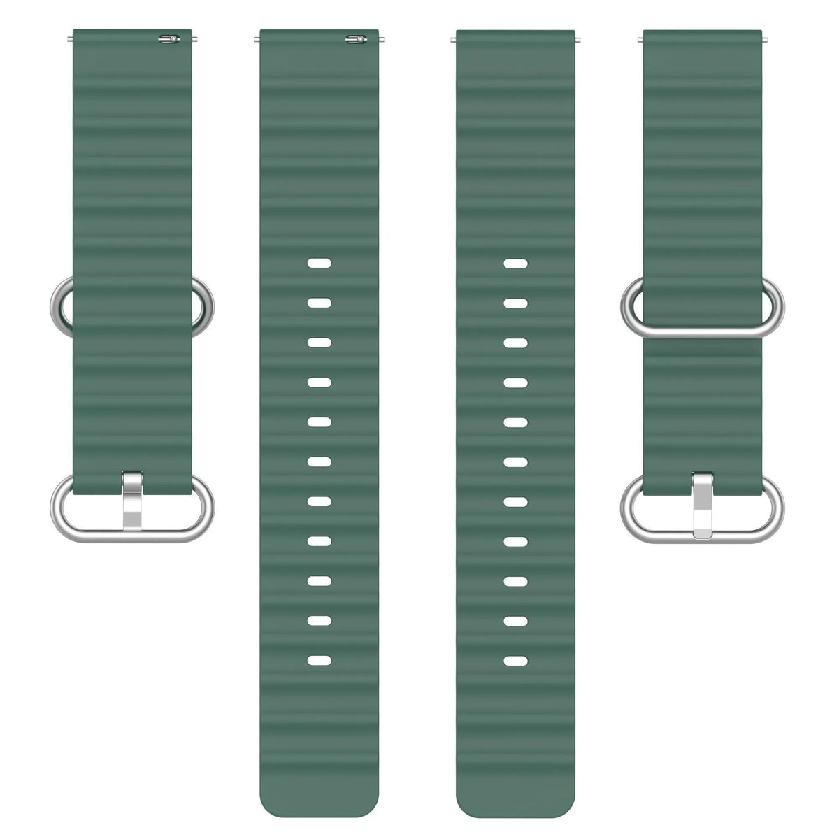 Silicone Ocean Strap, laid flat, separate parts, top and underside view