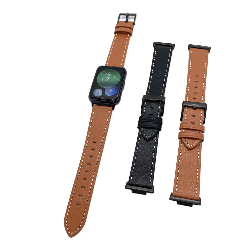 Leather Strap, laid flat, separate parts, top and underside view