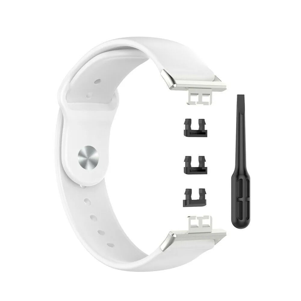 Silicone Sport Strap, laid flat, separate parts, top and underside view