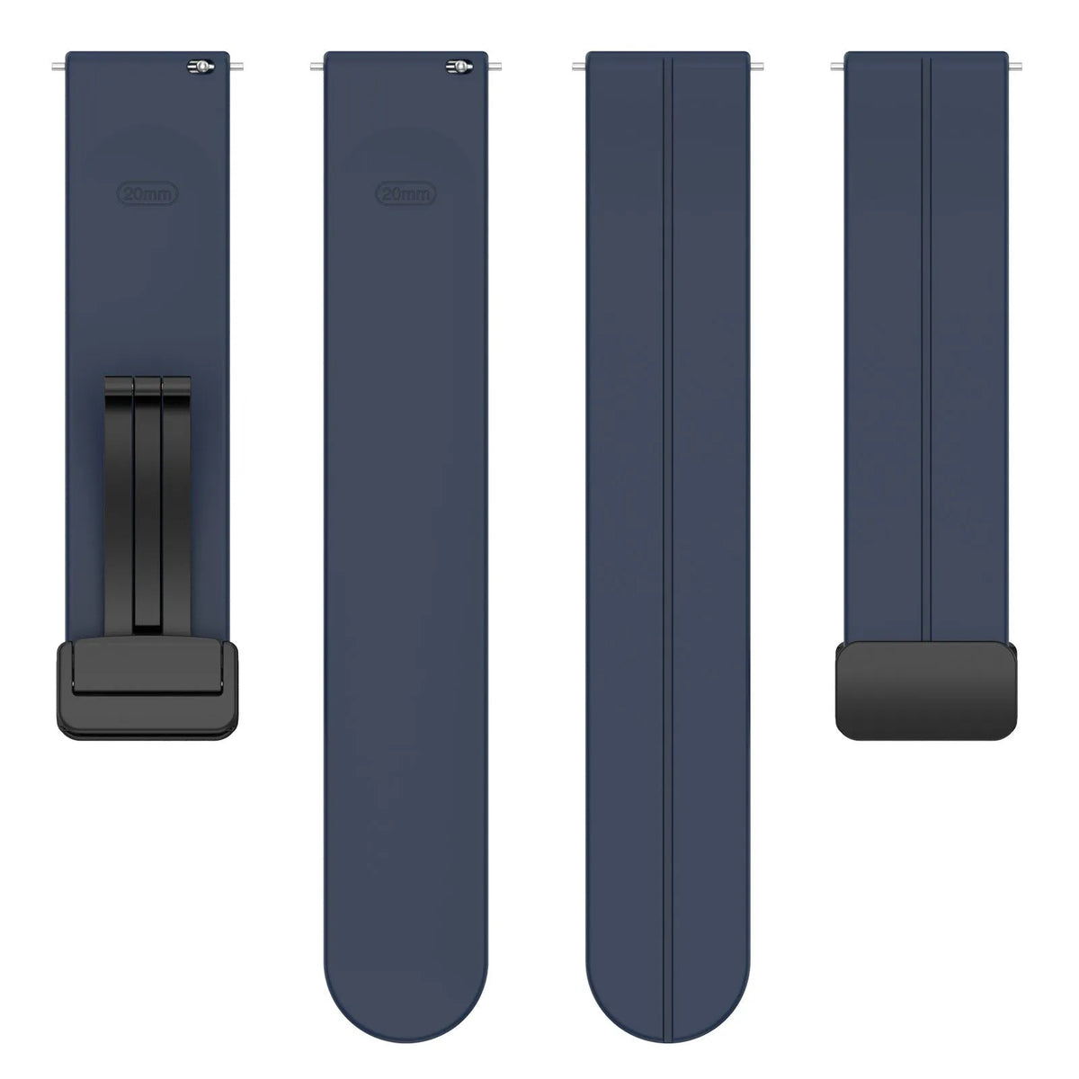 D-Buckle Silicone Strap, laid flat, separate parts, top and underside view