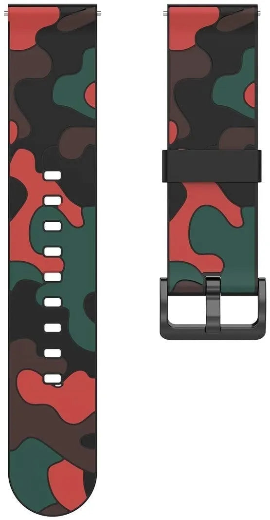 Silicone Camo Strap, laid flat, separate parts, top and underside view