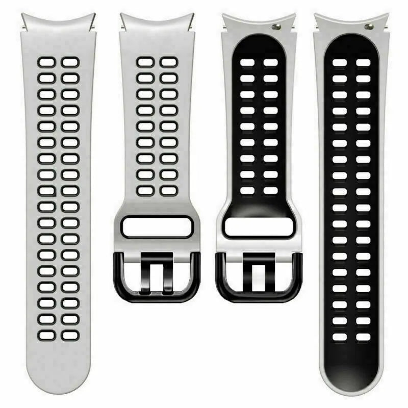 Silicone Squared Sport Strap, laid flat, separate parts, top and underside view