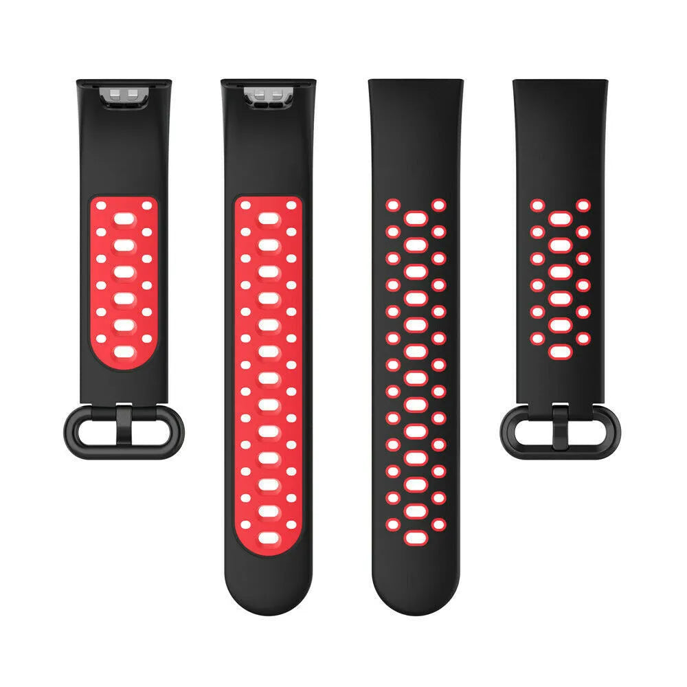 Silicone Sport Strap, laid flat, separate parts, top and underside view