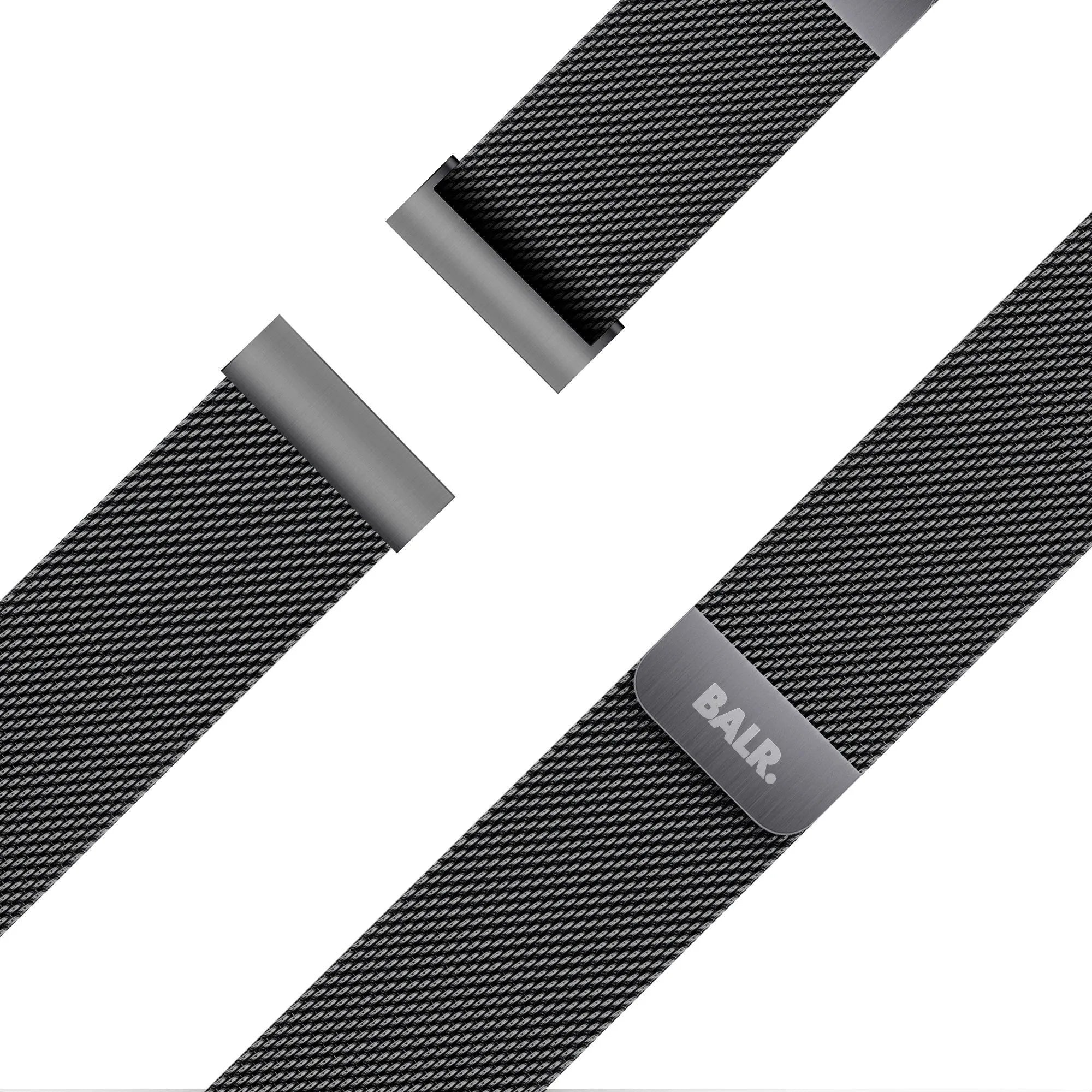 Milanese Strap, black, laid flat, joined, 45° top view