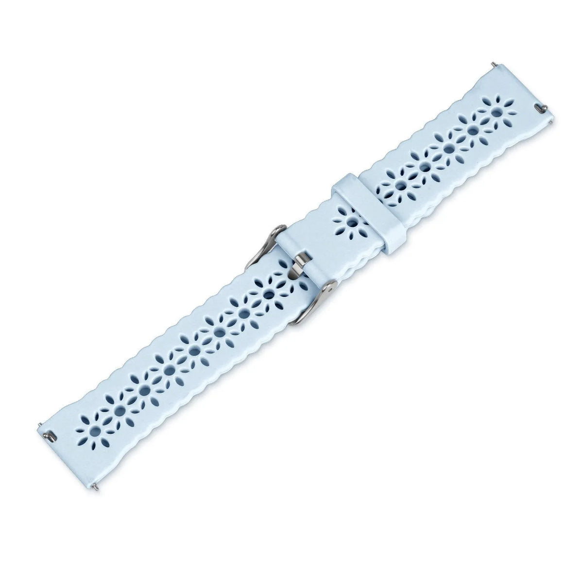 Patterned Silicone Strap, mist blue, laid flat, joined, 45° top view
