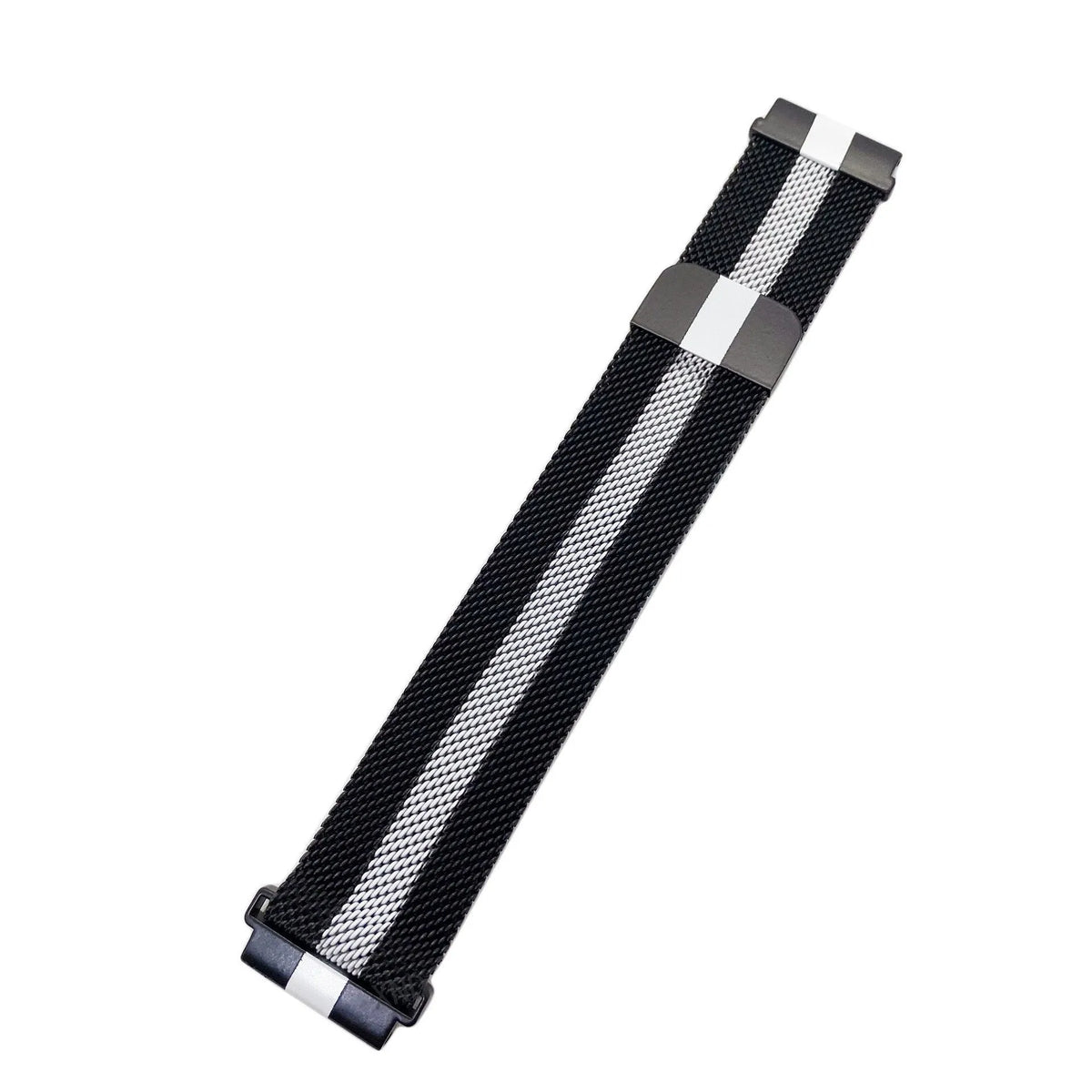 Milanese Strap, black/white, laid flat, joined, 45° top view