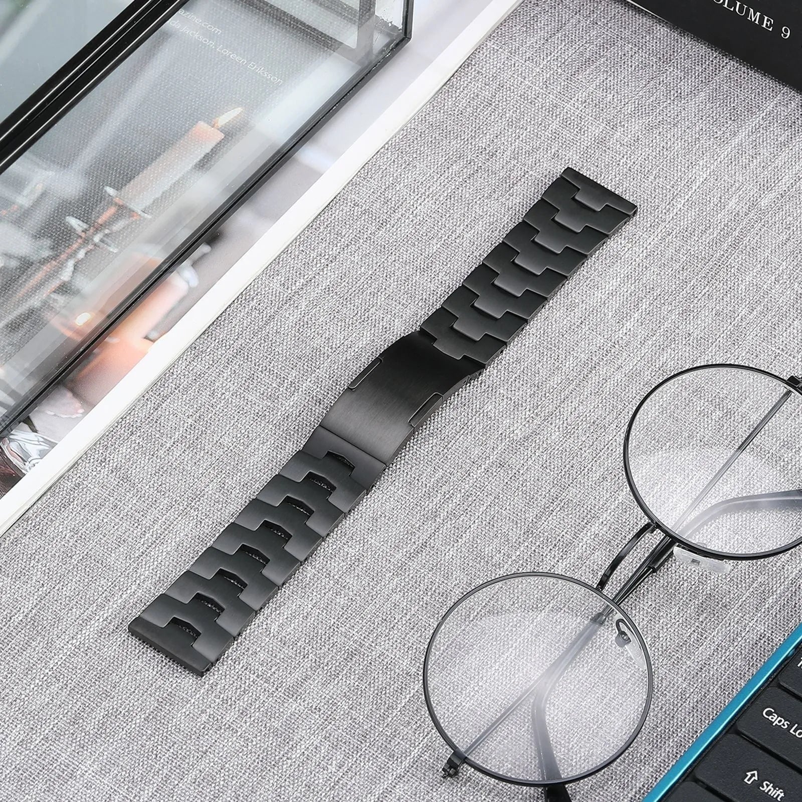 Bracelet titane granulé Coros Pace 4 (boucle plate) (noir)