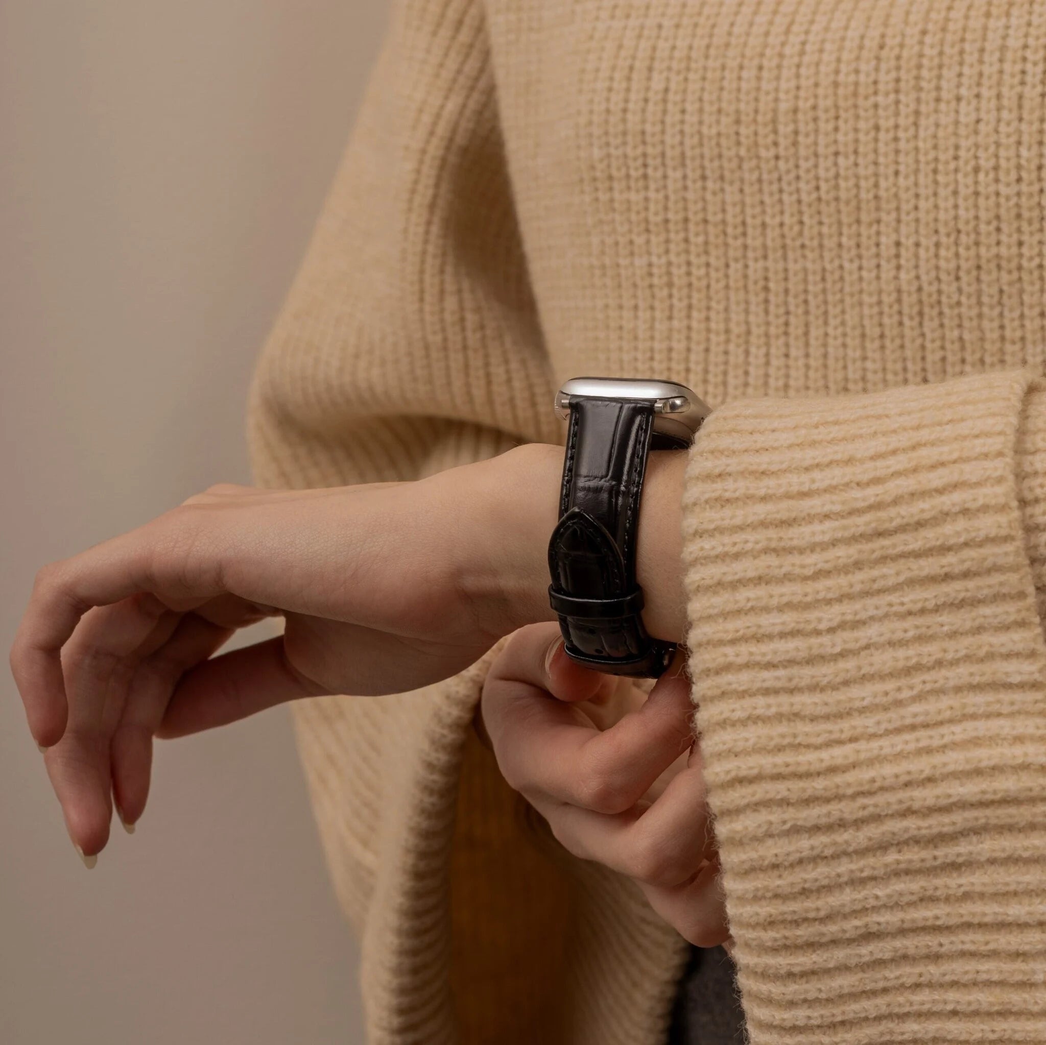 Bracelet cuir motif crocodile Apple Watch Ultra (noir)