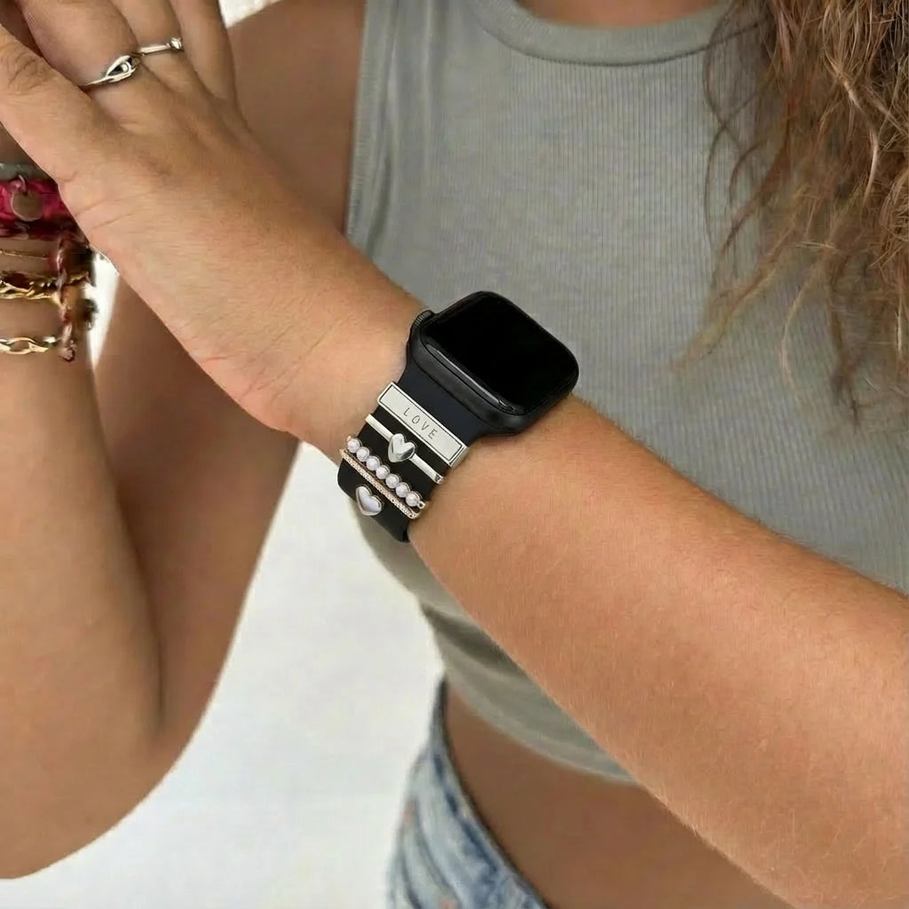 Bracelet smartwatch avec charms - Coeurs (argent)