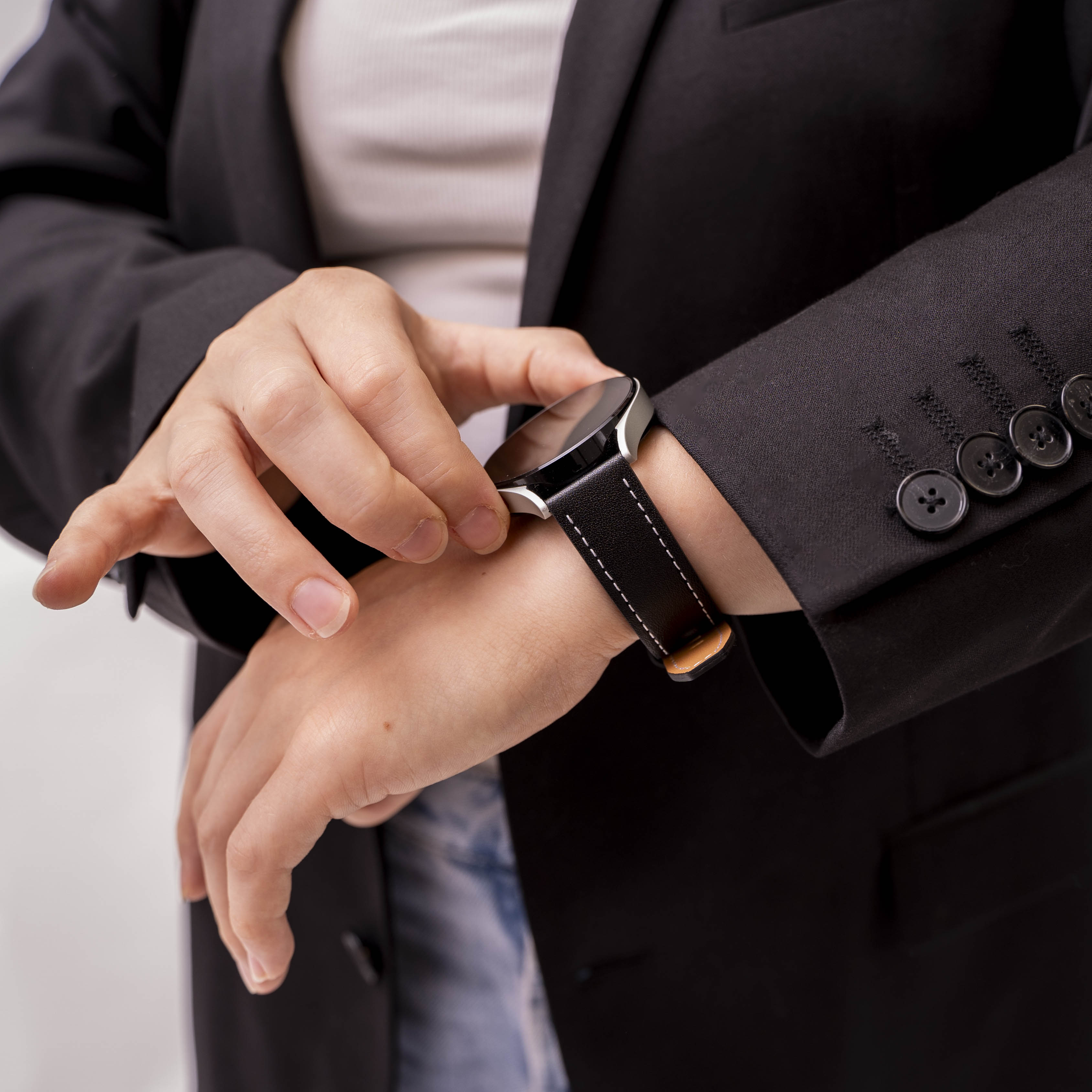 Bracelet cuir 'One Push' Withings Steel HR - 40mm (noir)