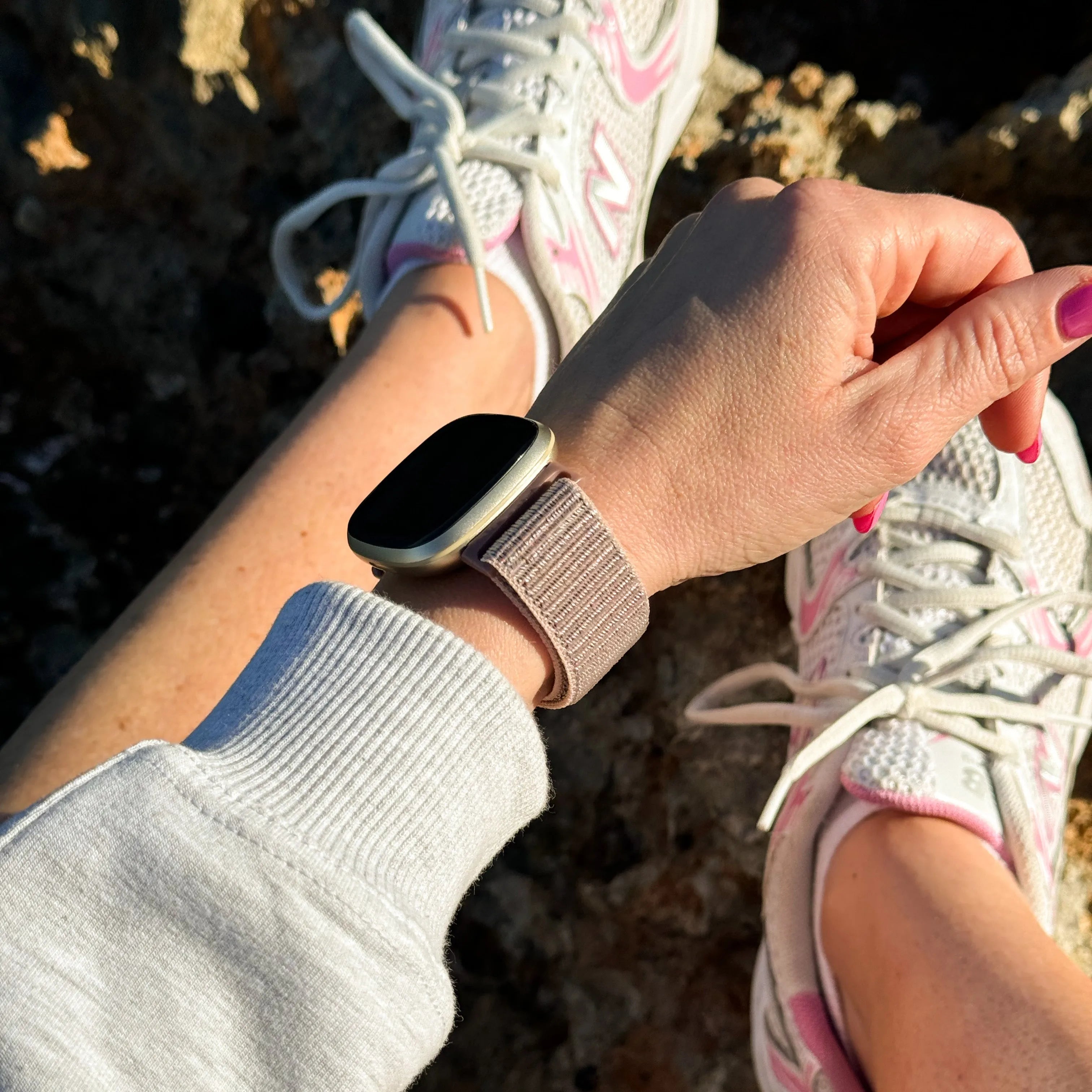 Fitbit Versa 3 Nylon Strap (Grey/Pink)