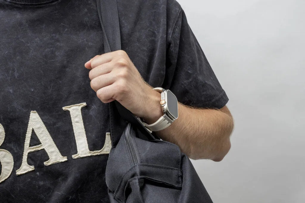 BALR. Apple Watch Ultra Liquid Silicone Strap (Beige/Titanium)