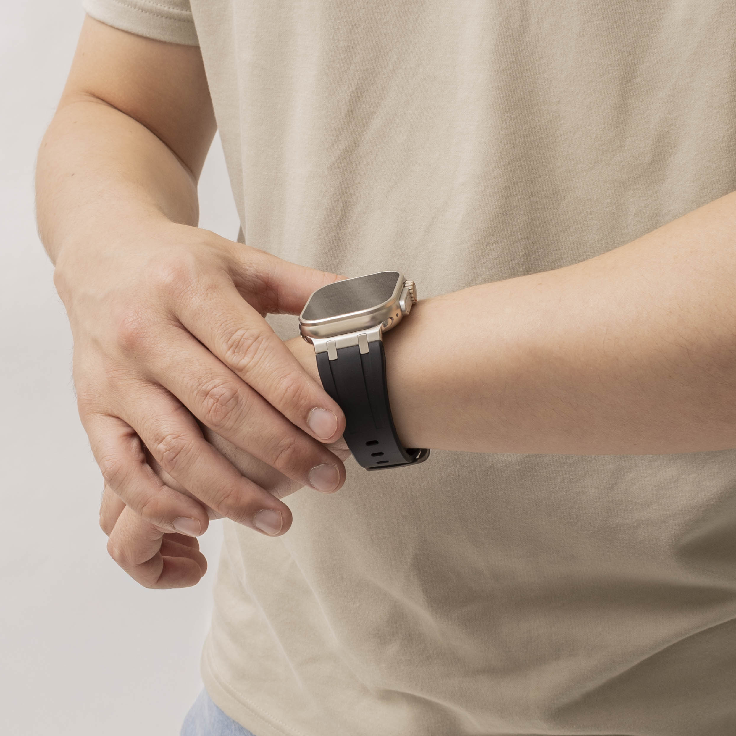 Bandz Bracelet silicone 'Luxe Liquid' Apple Watch Ultra (noir avec argent)