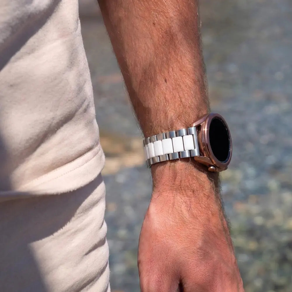 Bracelet acier Samsung Galaxy Watch 46mm (argent/blanc)