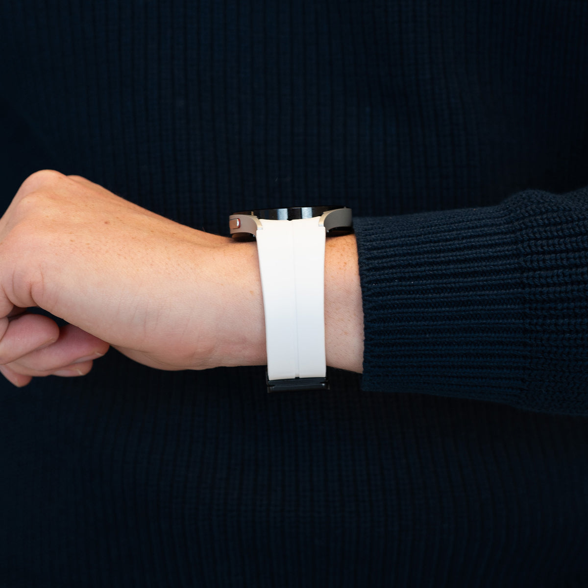 D-Buckle Silicone Strap, white, lifestyle photo