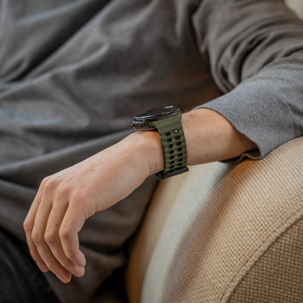Wave Silicone Strap Duo, olive green/black, lifestyle photo