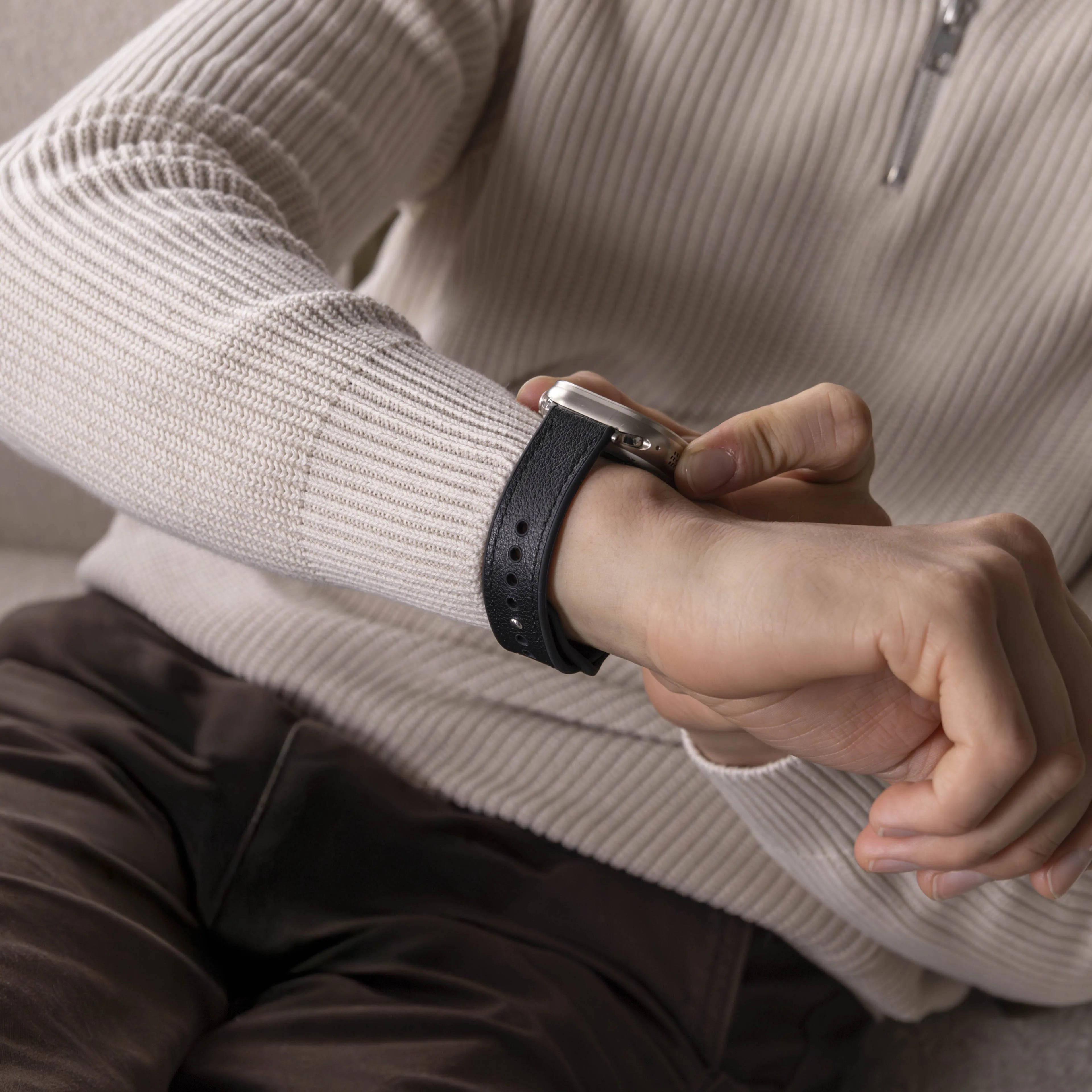 Bracelet hybride cuir Apple Watch (noir)