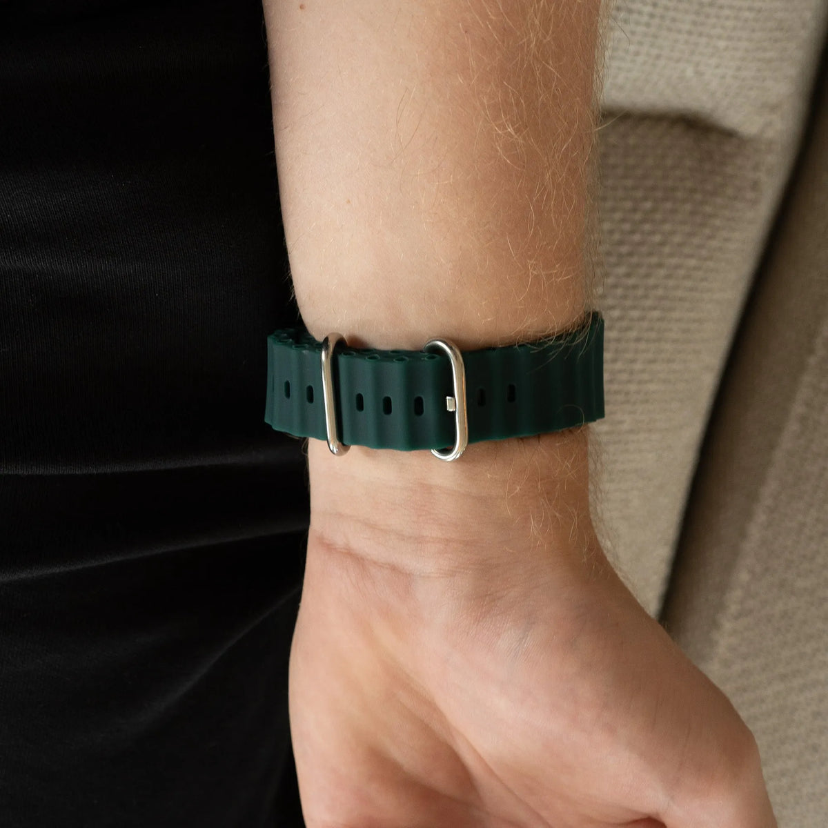 Silicone Ocean Strap, dark green, lifestyle photo