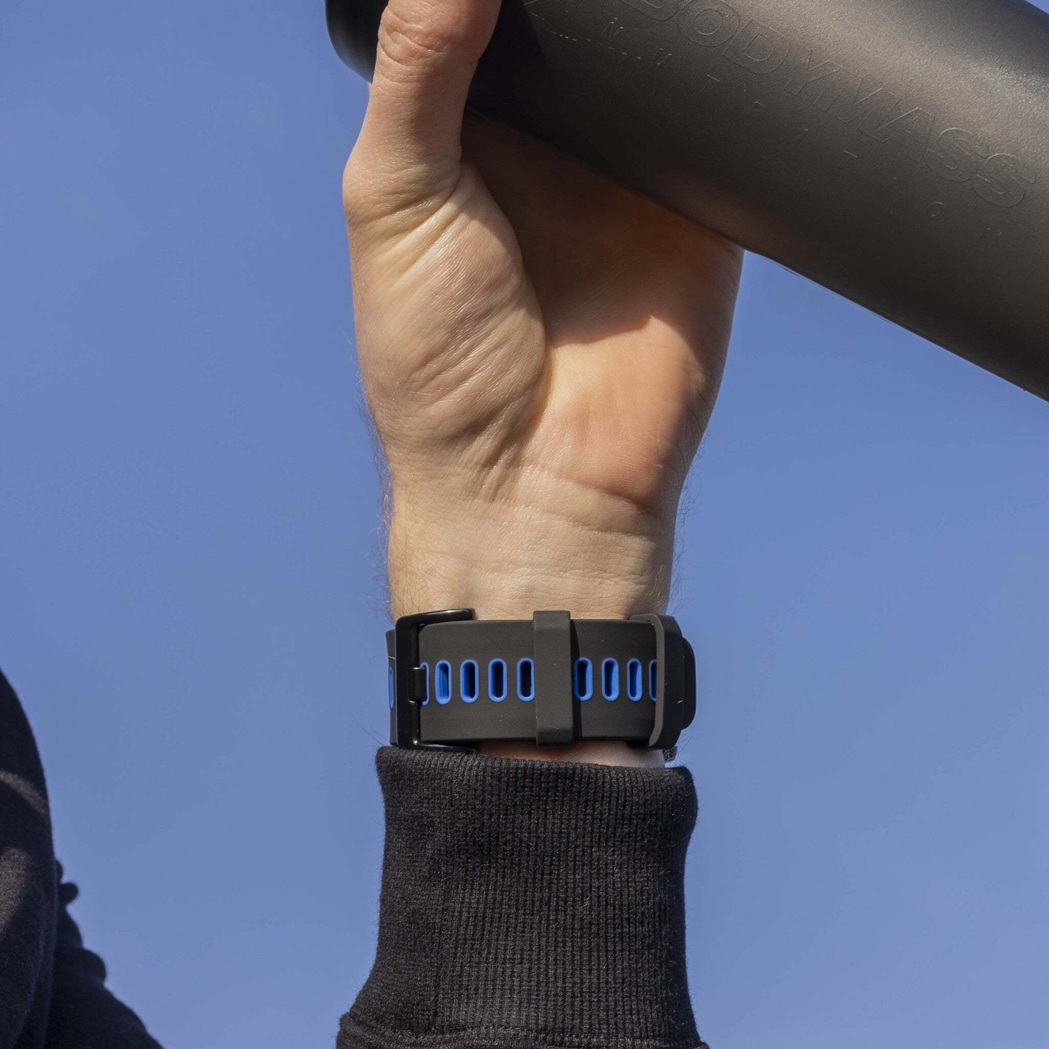 Silicone Sport Buckle Strap, black/blue, lifestyle photo
