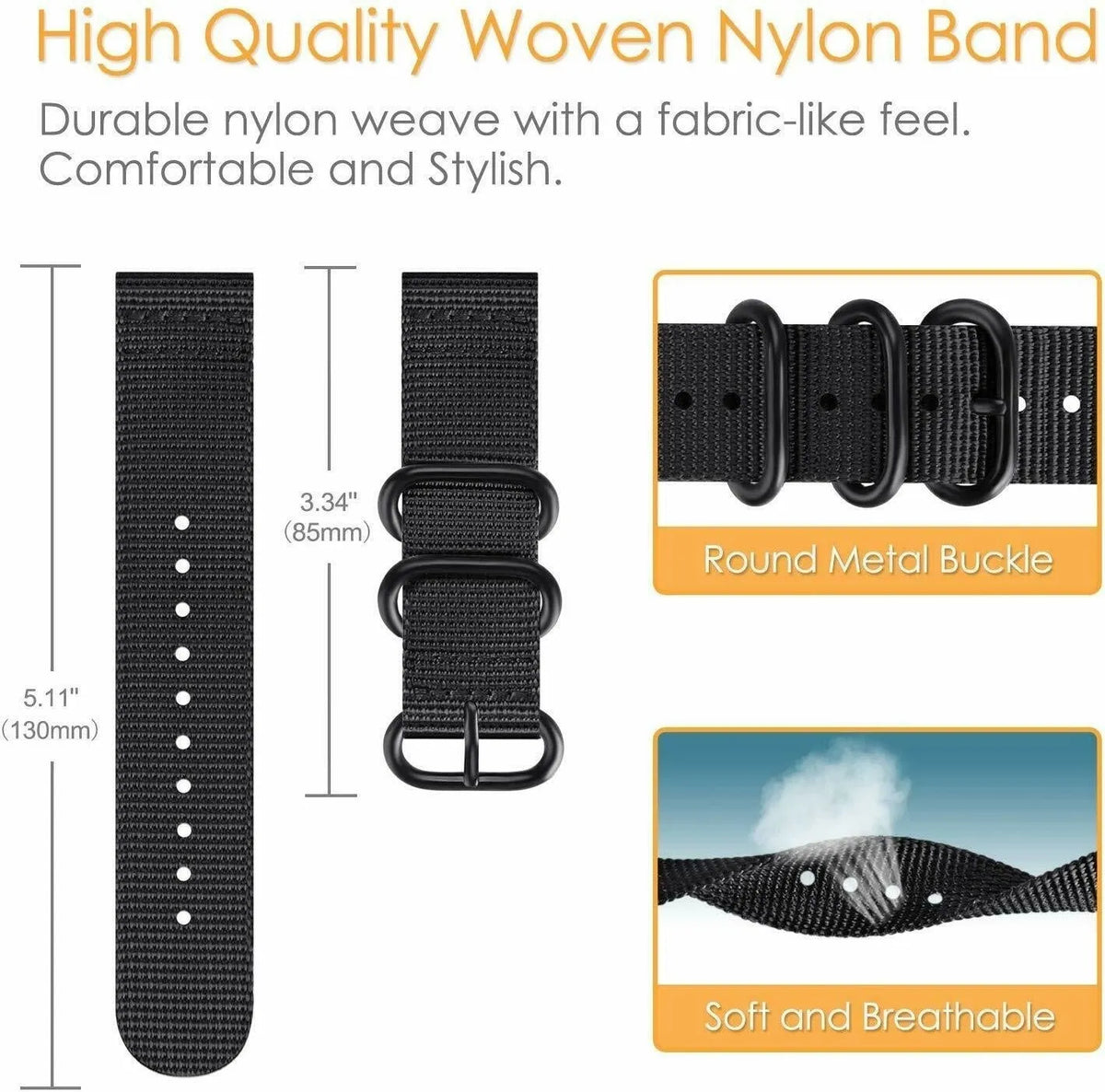 Nylon Buckle Strap, black, infographic (USP banner)