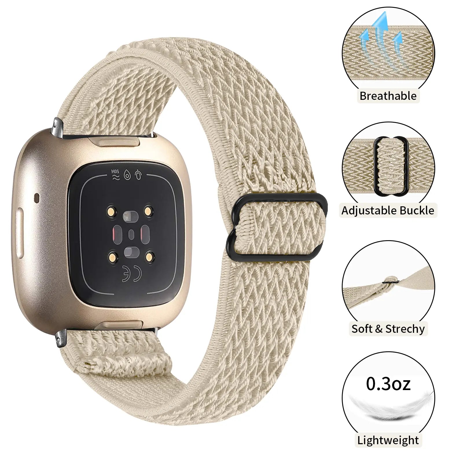 Fitbit Versa 4 Elastic Strap (Beige)