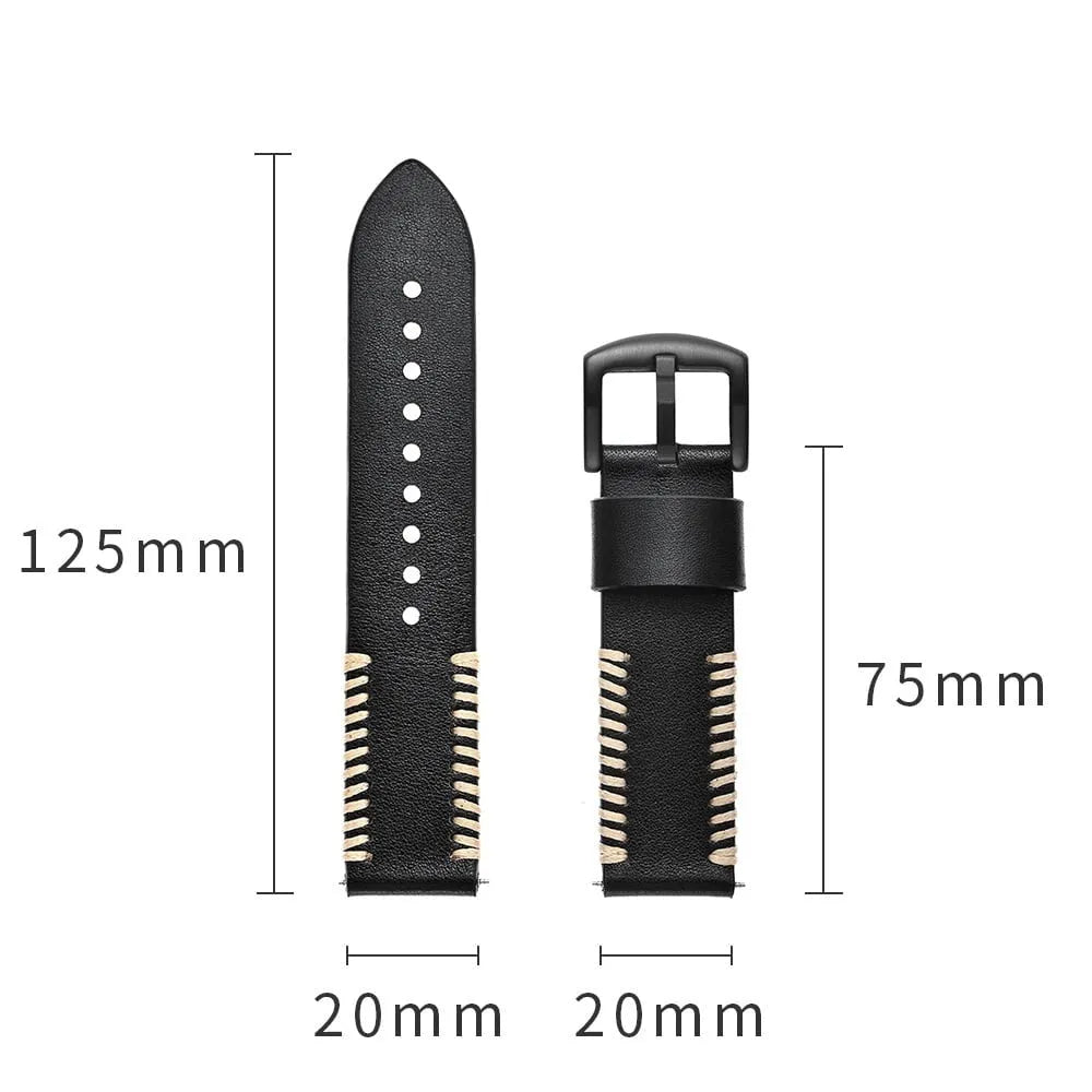 Bracelet en cuir cousu Suunto 9 Peak Pro (noir)