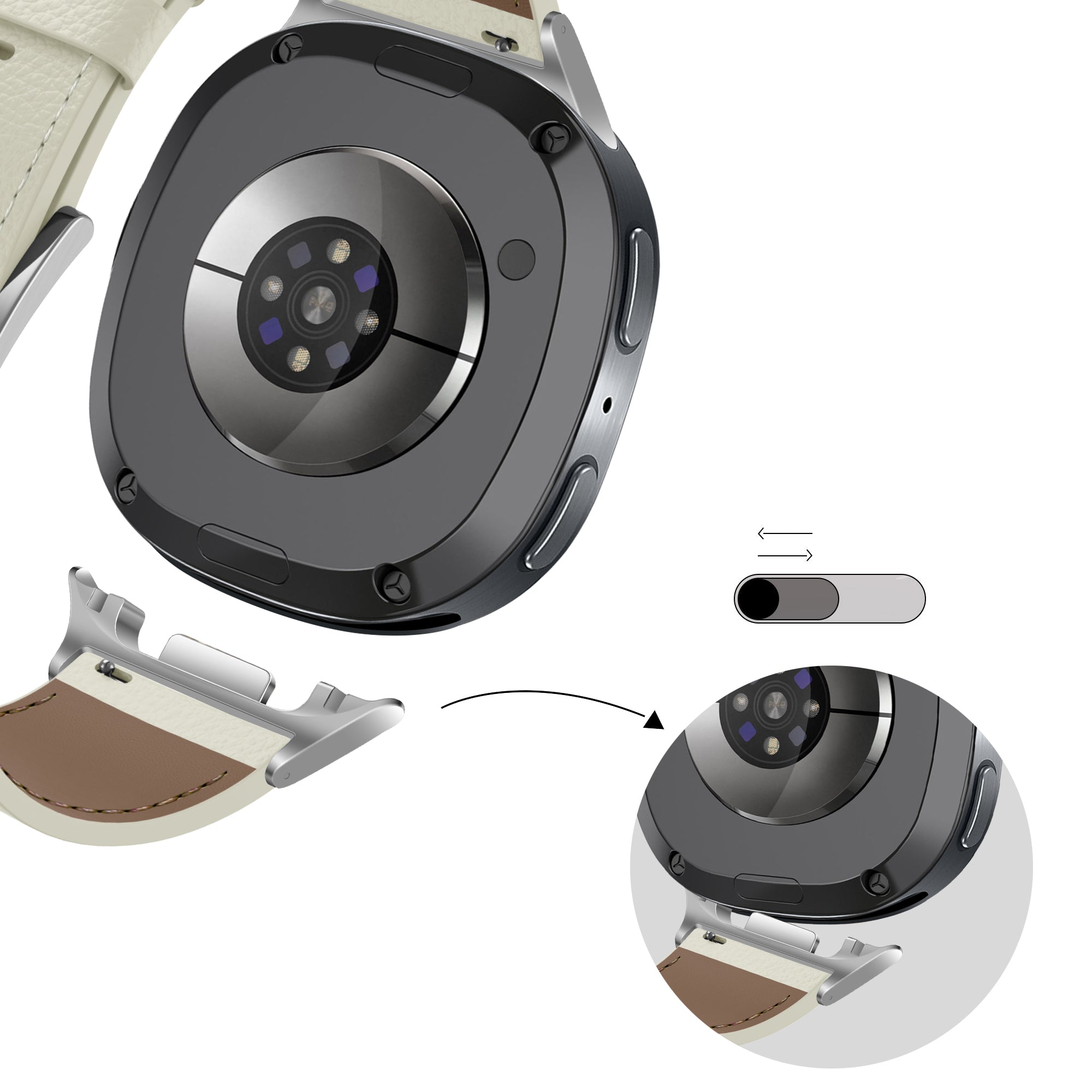 Bandz Bracelet cuir 'Deluxe' Samsung Galaxy Watch 8 Classic (beige clair)