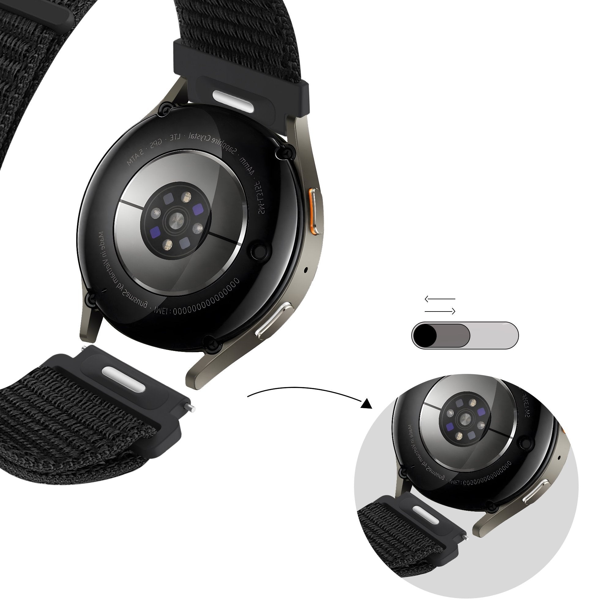 Bandz Bracelet nylon 'Easy Fit' Huawei Watch GT 3 Pro 46mm (noir)