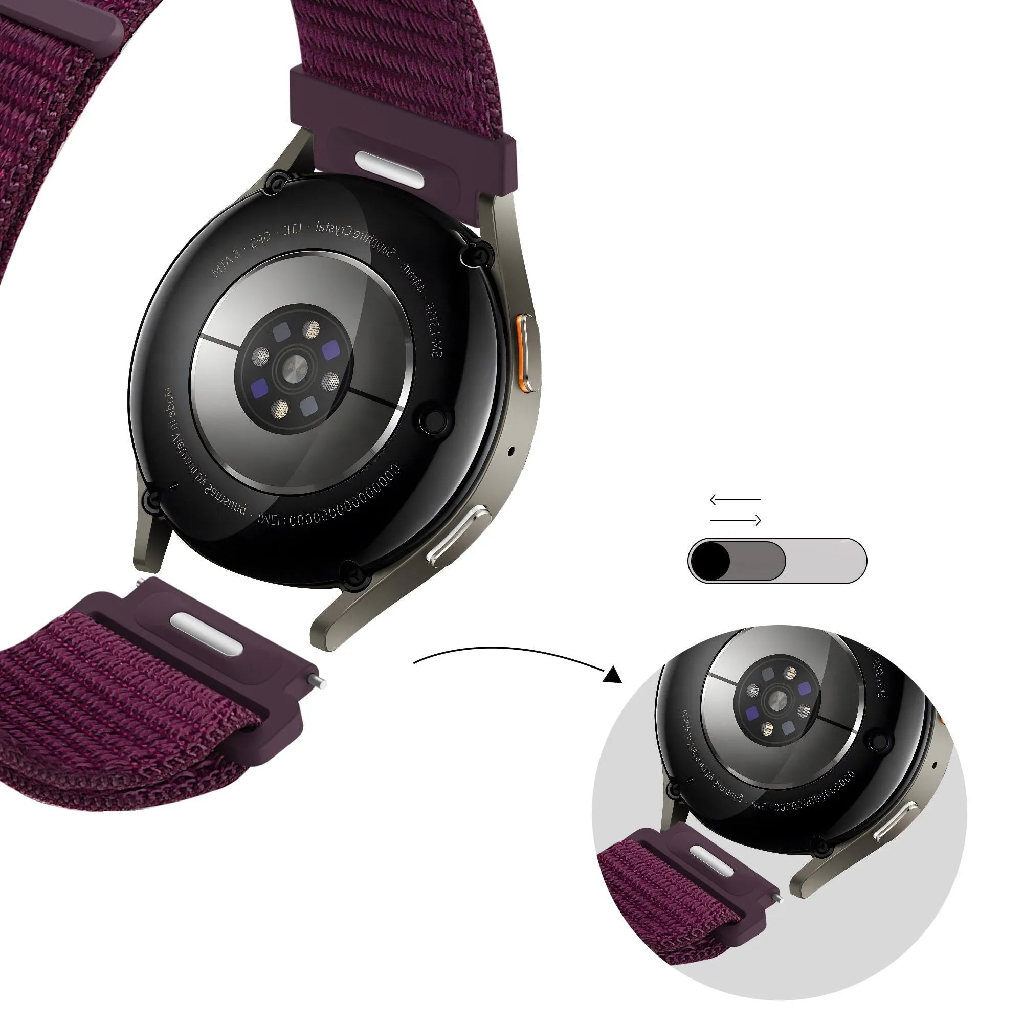 Bandz Bracelet nylon 'Easy Fit' Actyve Smartwatch 20mm (prune)