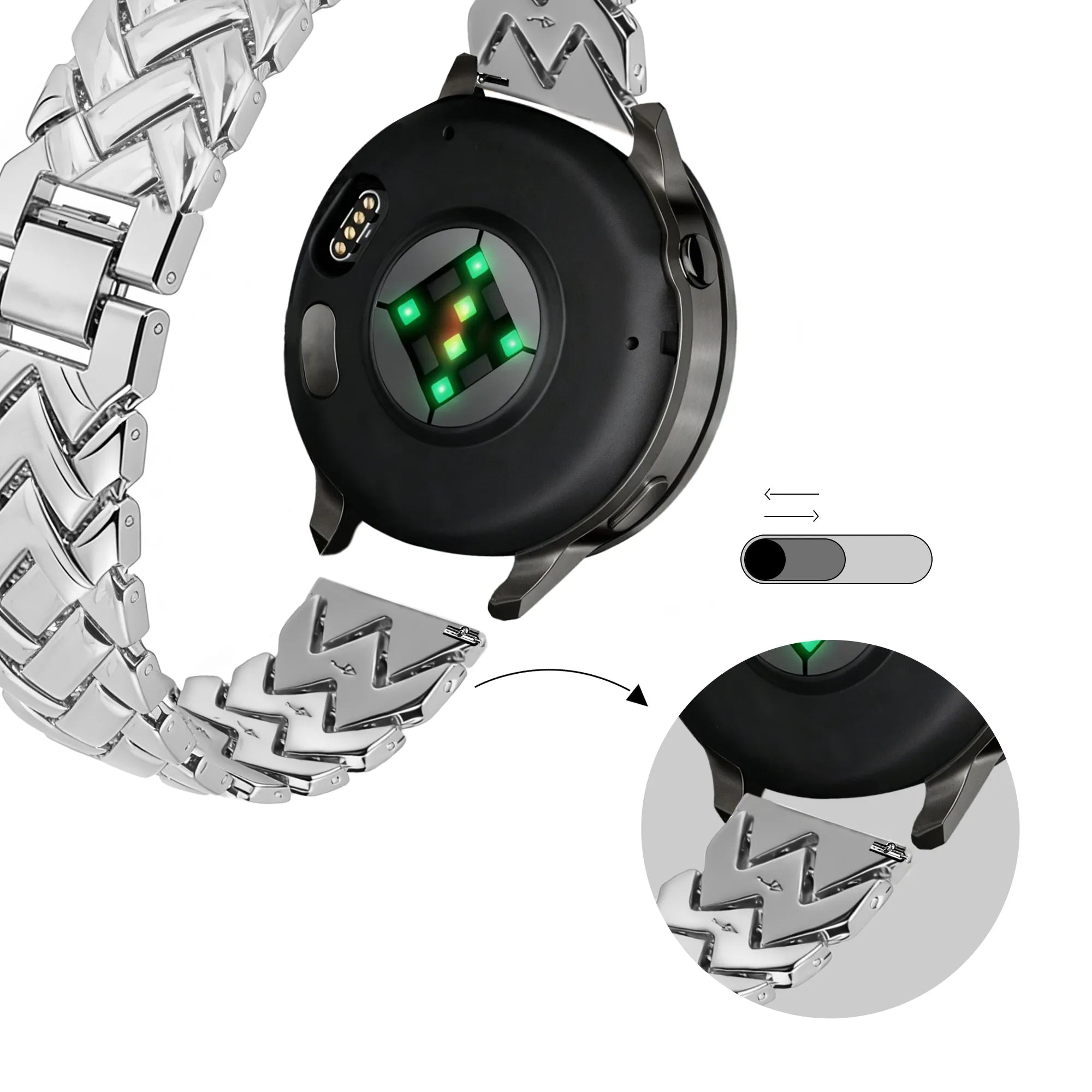 Bandz Bracelet metal 'V-Type' Garmin Vivomove 3s (argent)