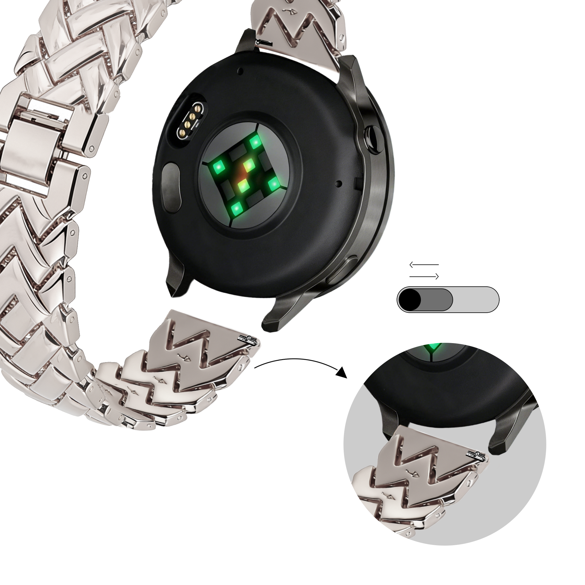 Bandz Bracelet metal 'V-Type' Withings Steel HR - 36mm (lumière stellaire)