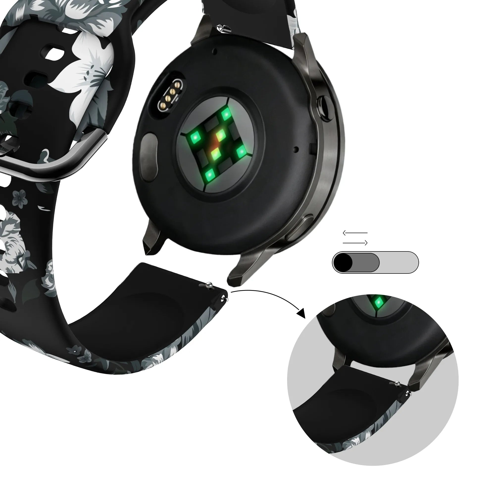 Bandz Garmin Forerunner 265s Silicone Strap 'Grey Flower'