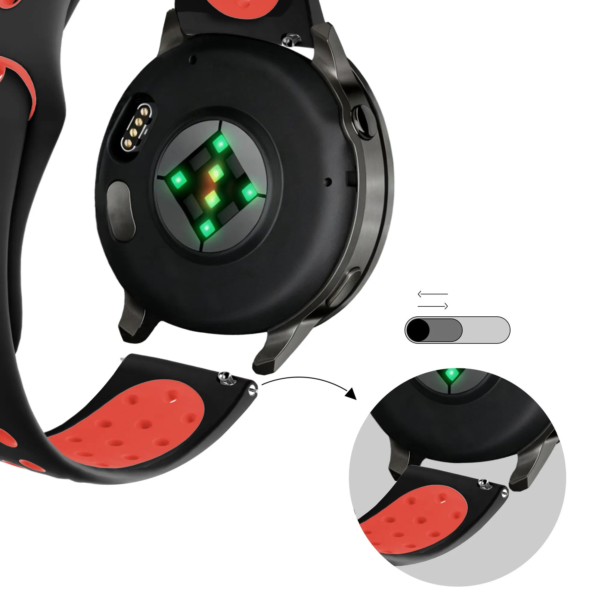 Bandz Bracelet sport 'Deluxe' Garmin Vivomove Sport (noir/rouge)