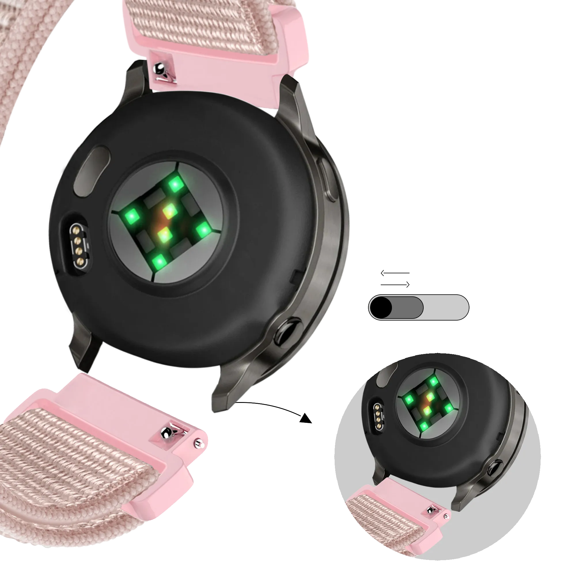 Bandz Bracelet nylon Loop Garmin Vivomove 3s (rose or)