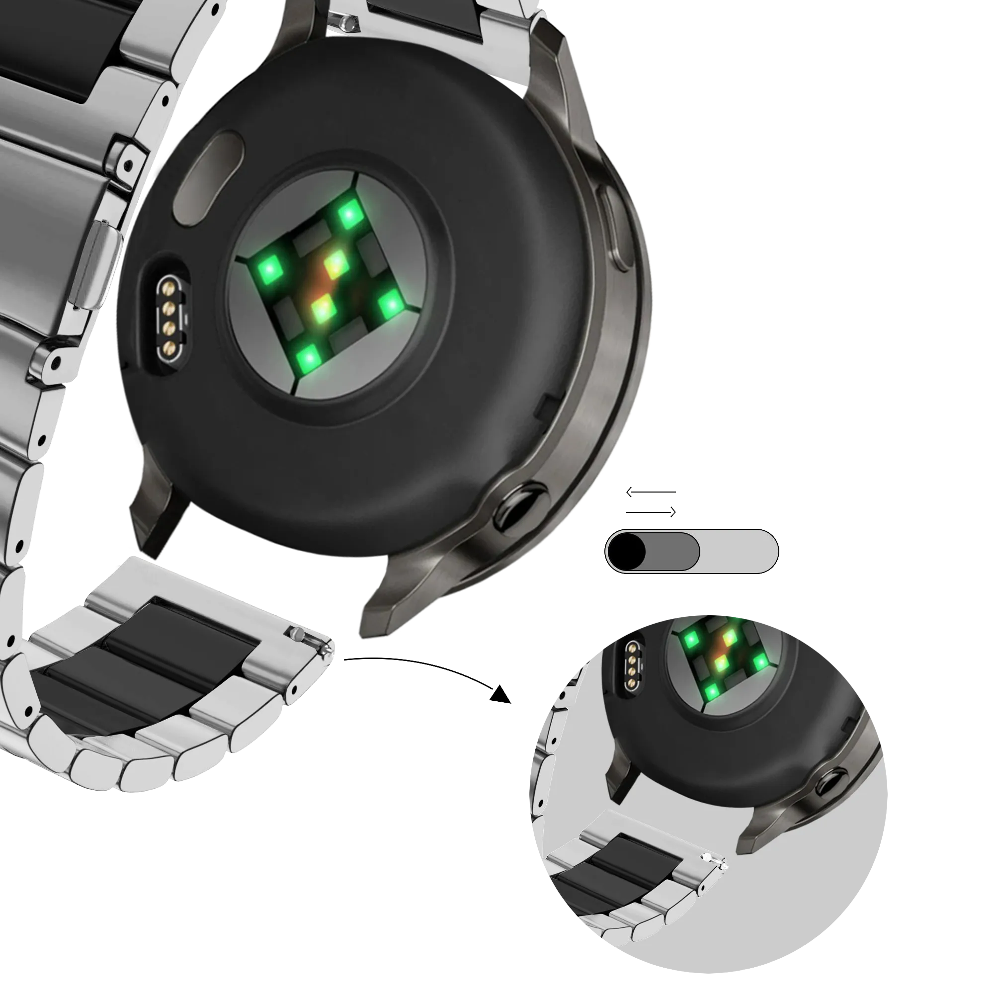 Bandz Bracelet acier 'Classic' Garmin Forerunner 165 (argent/noir)