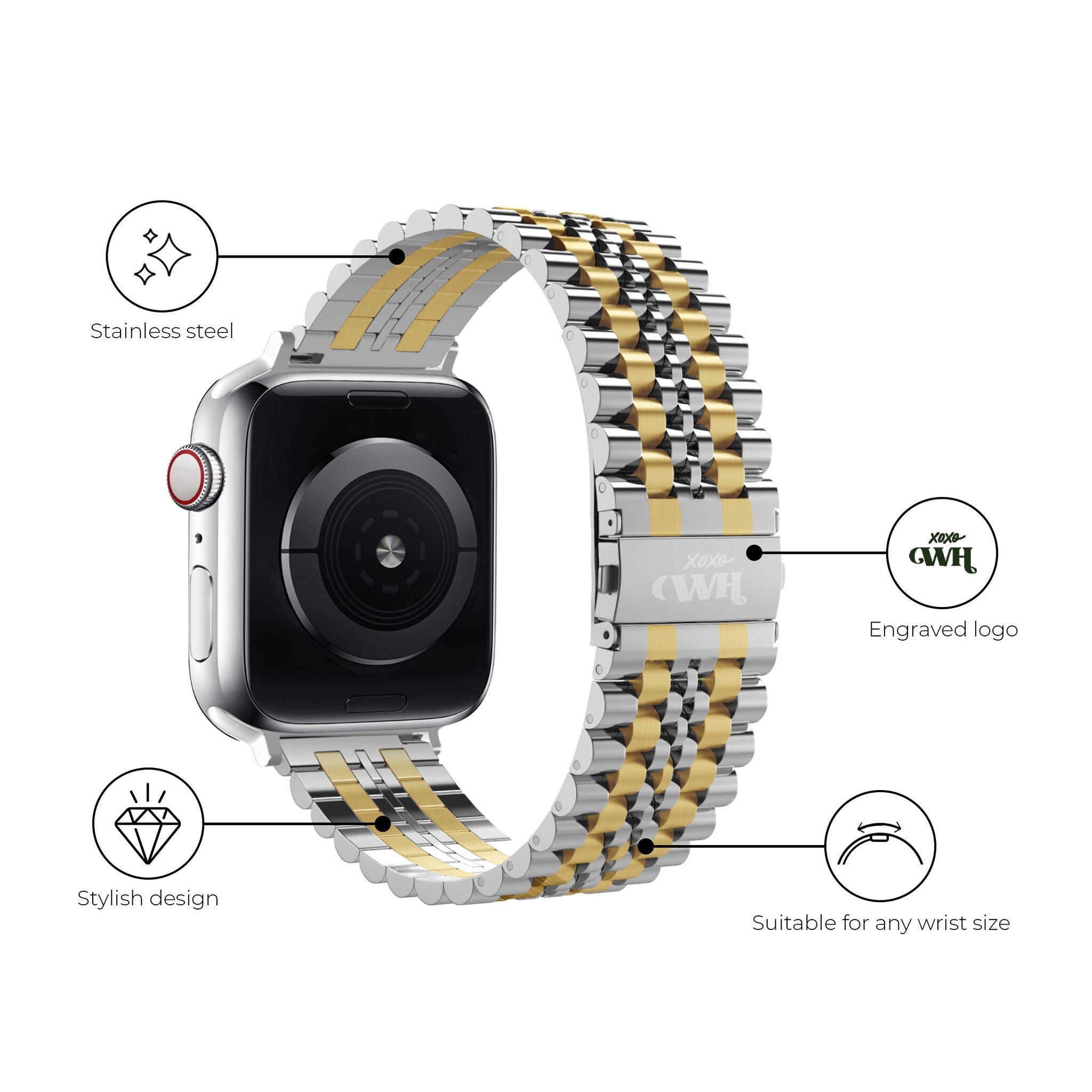 Bracelet acier xoxo Wildhearts Apple Watch (argenté/doré)