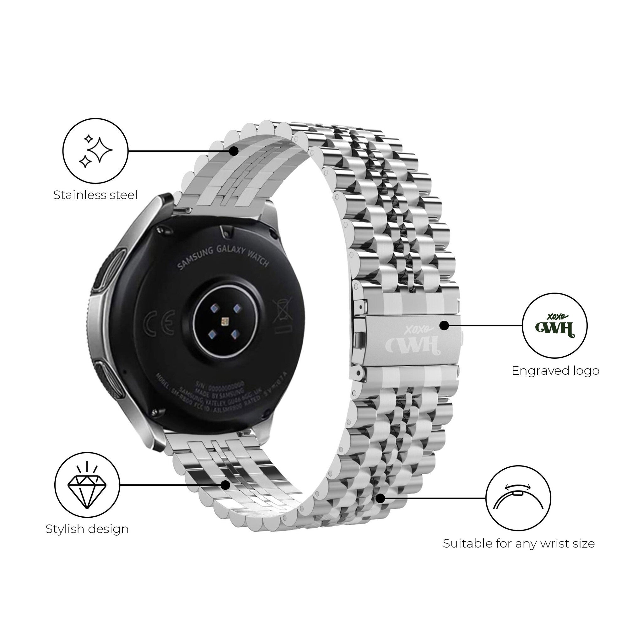 Bracelet acier xoxo Wildhearts Samsung Galaxy Watch Active (argenté)