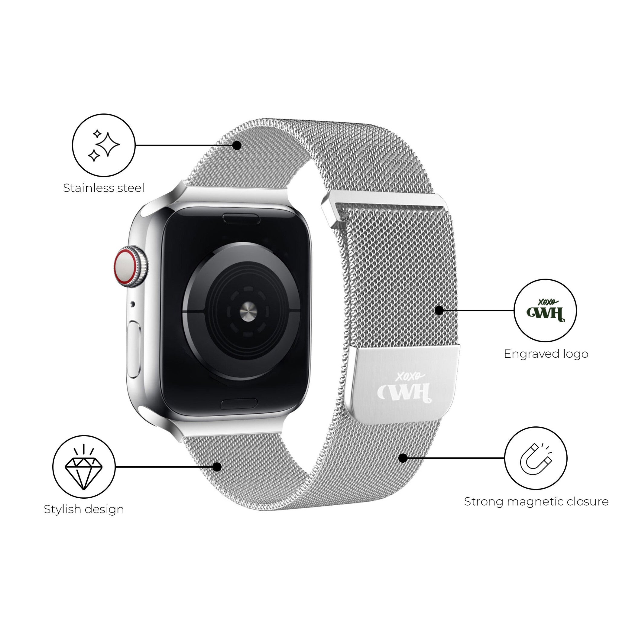Bracelet milanais xoxo Wildhearts Apple Watch (argenté)
