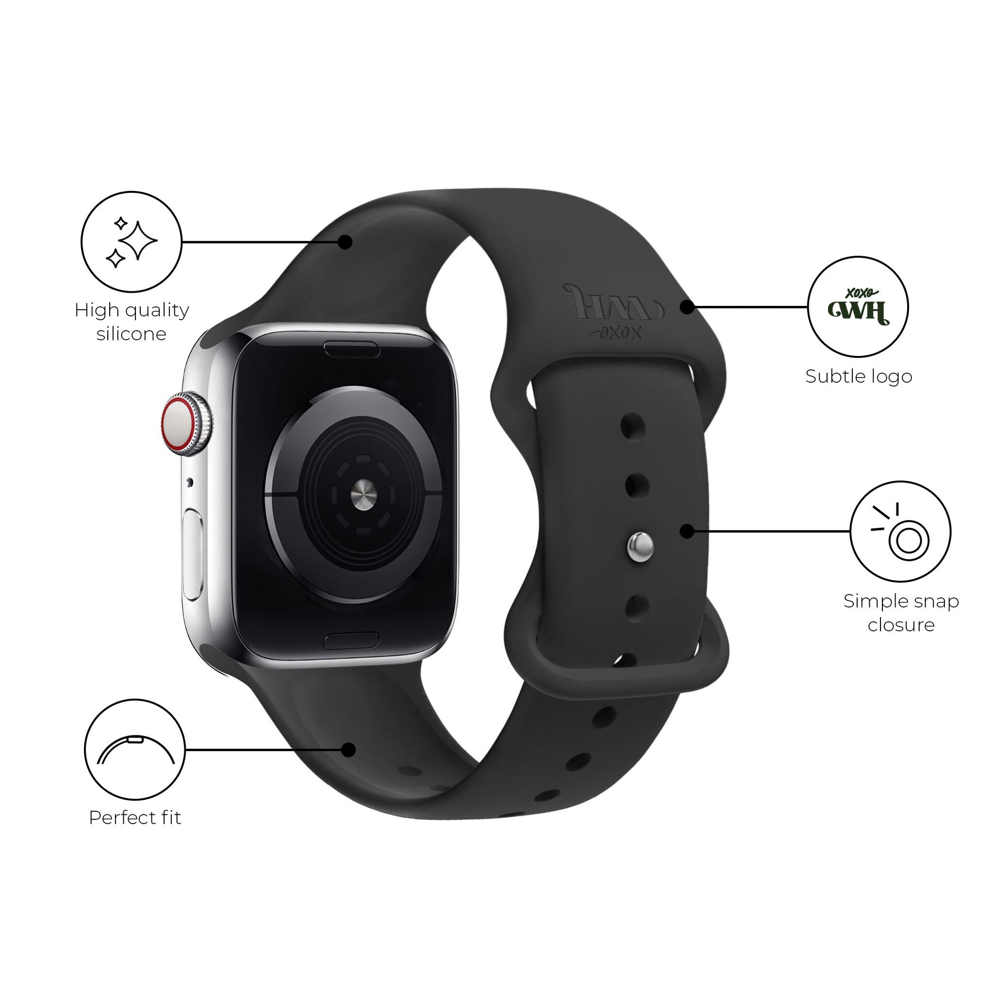 Bracelet silicone xoxo Wildhearts Apple Watch (noir)