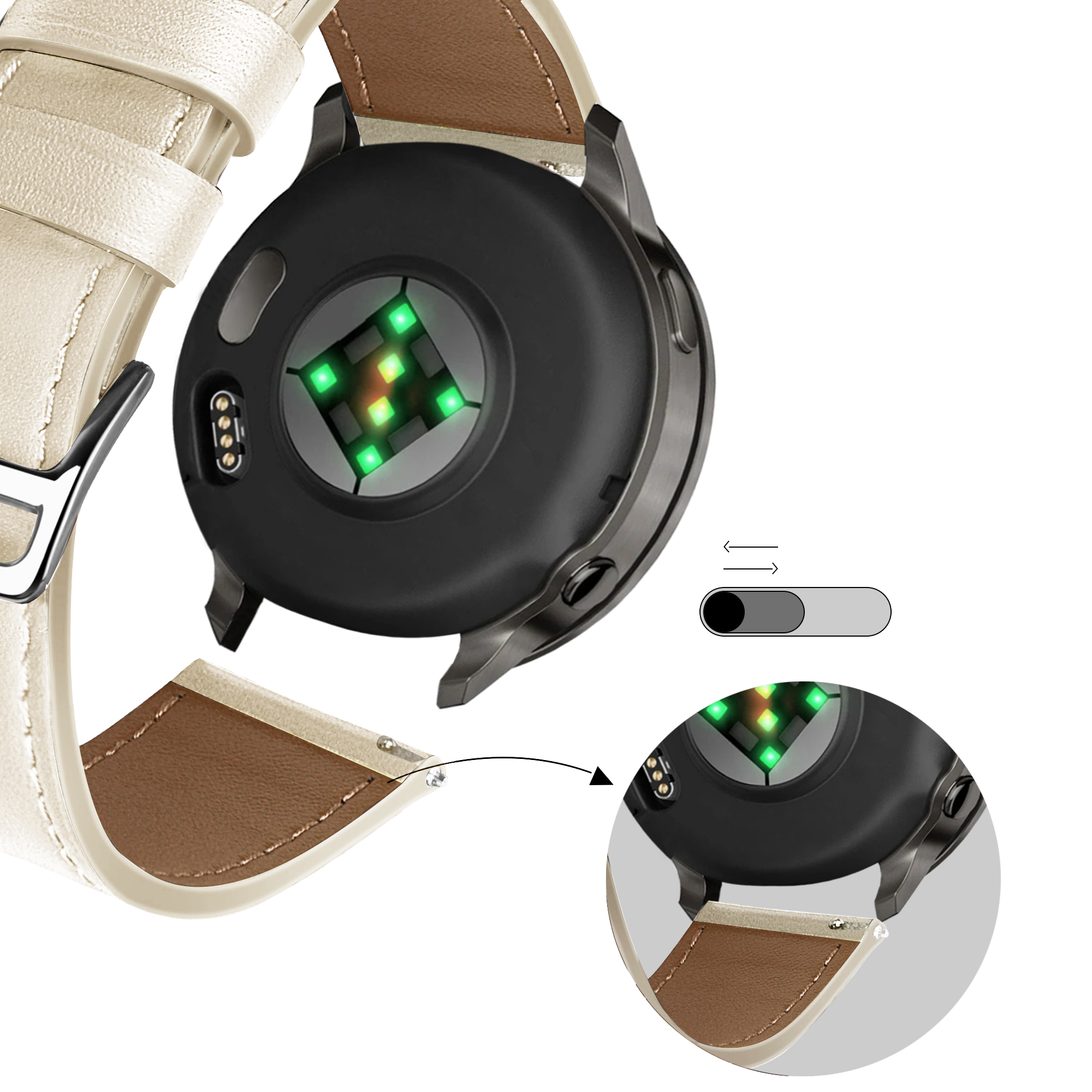 Bandz Bracelet cuir 'Deluxe' Garmin Approach S44 (beige)