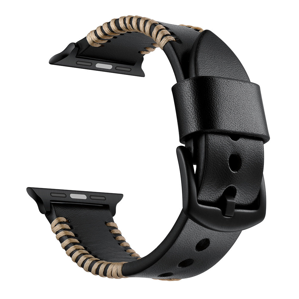 Bracelet en cuir cousu Apple Watch (noir)