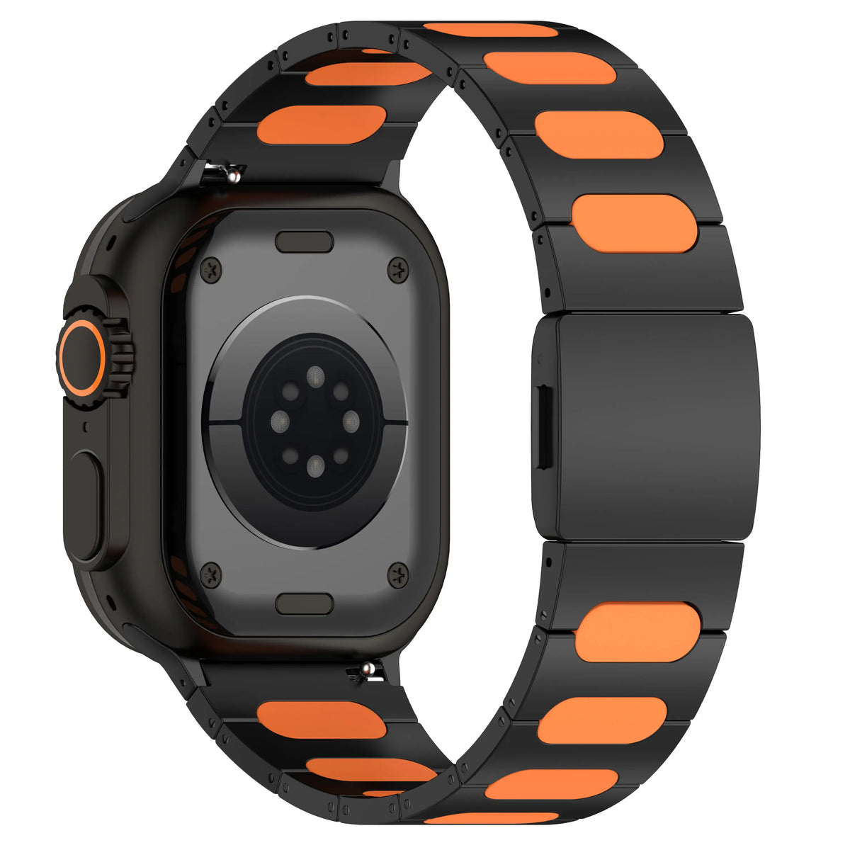 Bracelet acier hybride raffiné Apple Watch (noir/orange)