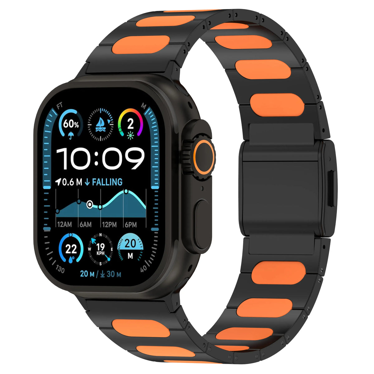 Bracelet acier hybride raffiné Apple Watch (noir/orange)