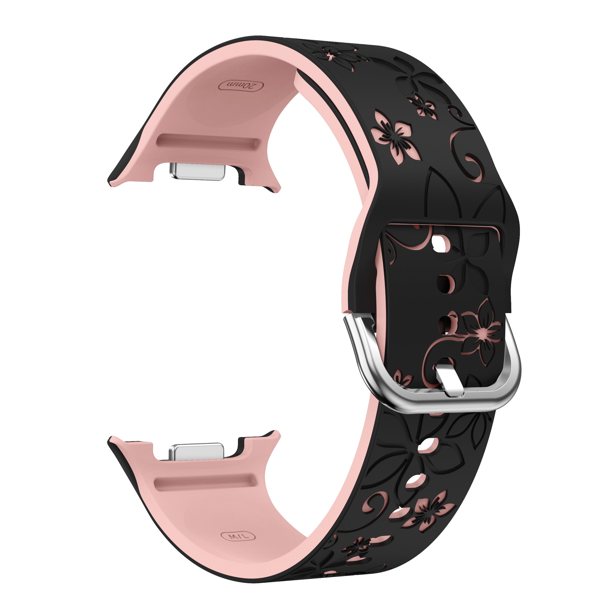Bracelet silicone avec fleurs Samsung Galaxy Watch 8 - 44mm (noir/rose)