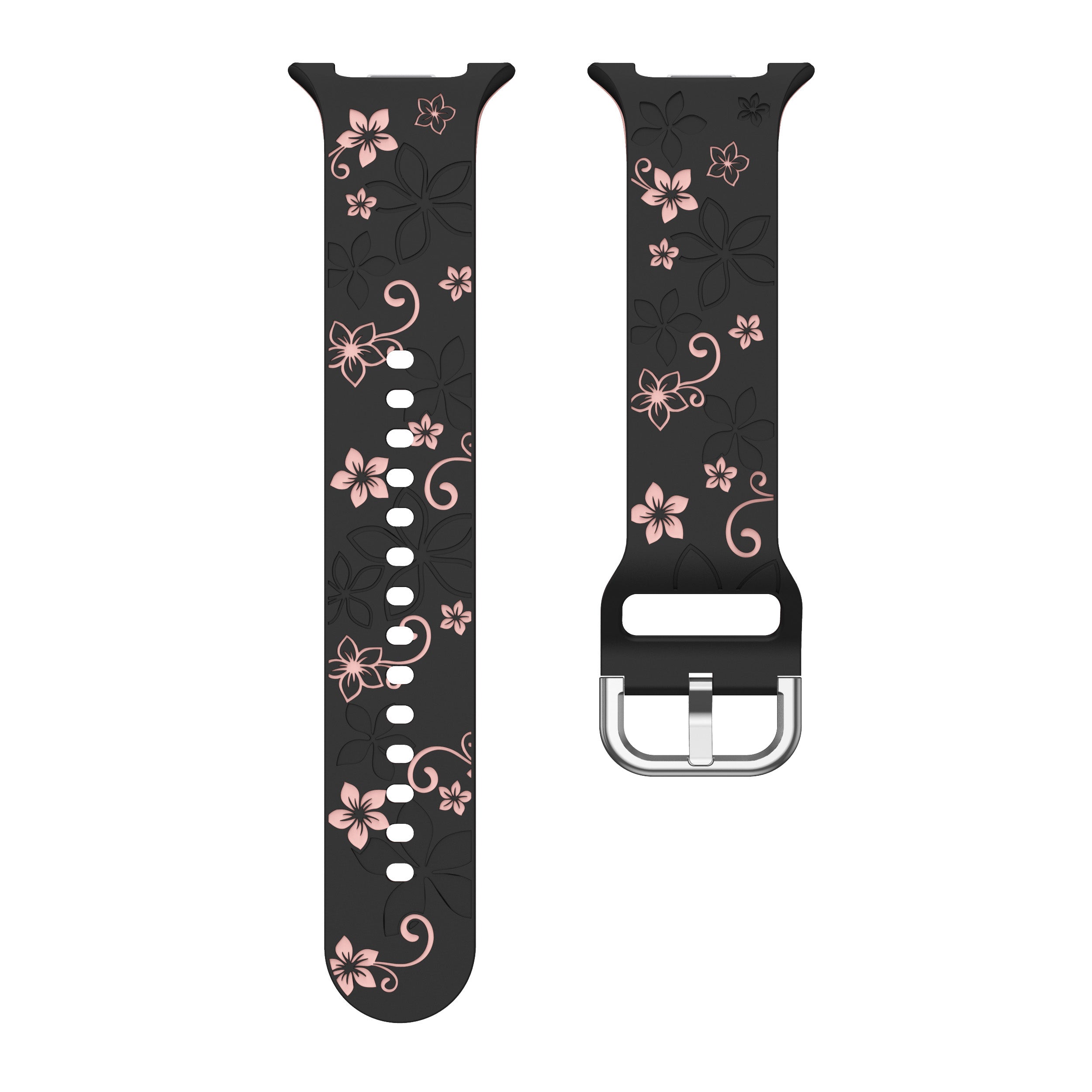 Bracelet silicone avec fleurs Samsung Galaxy Watch 8 - 44mm (noir/rose)