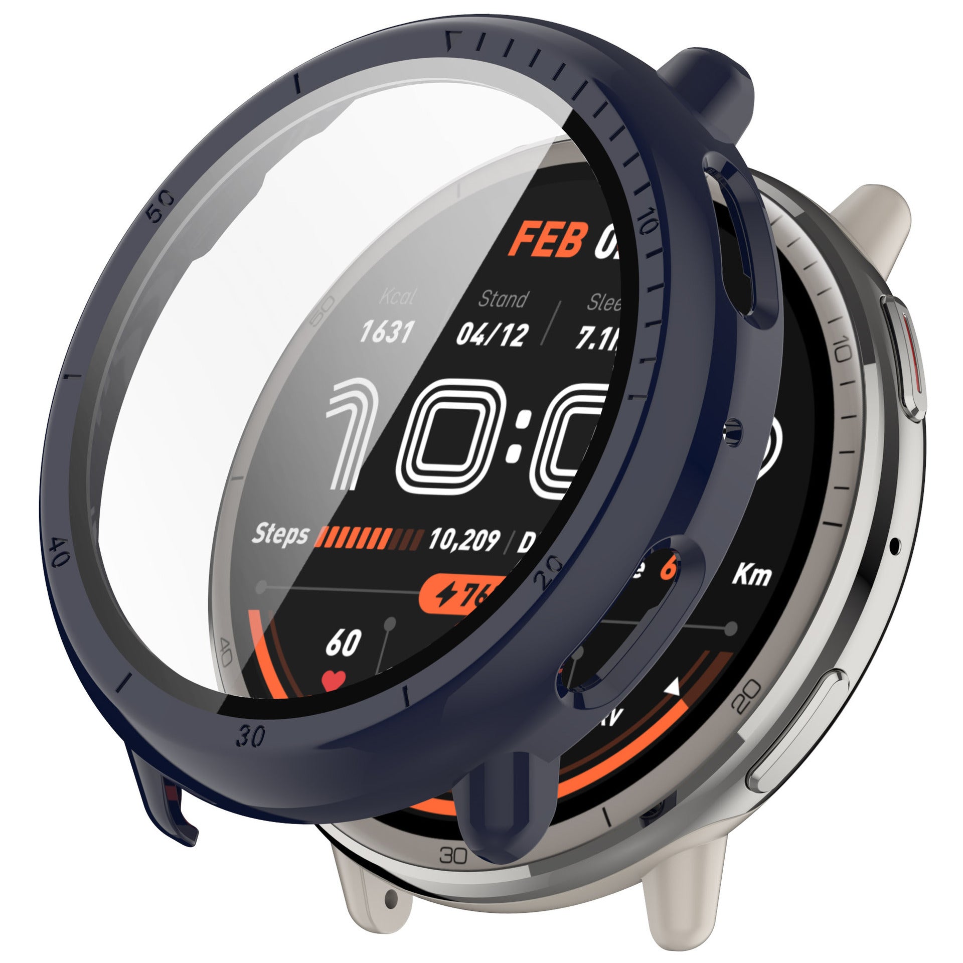 Coque rigide avec verre Amazfit Active 2 (bleu foncé)