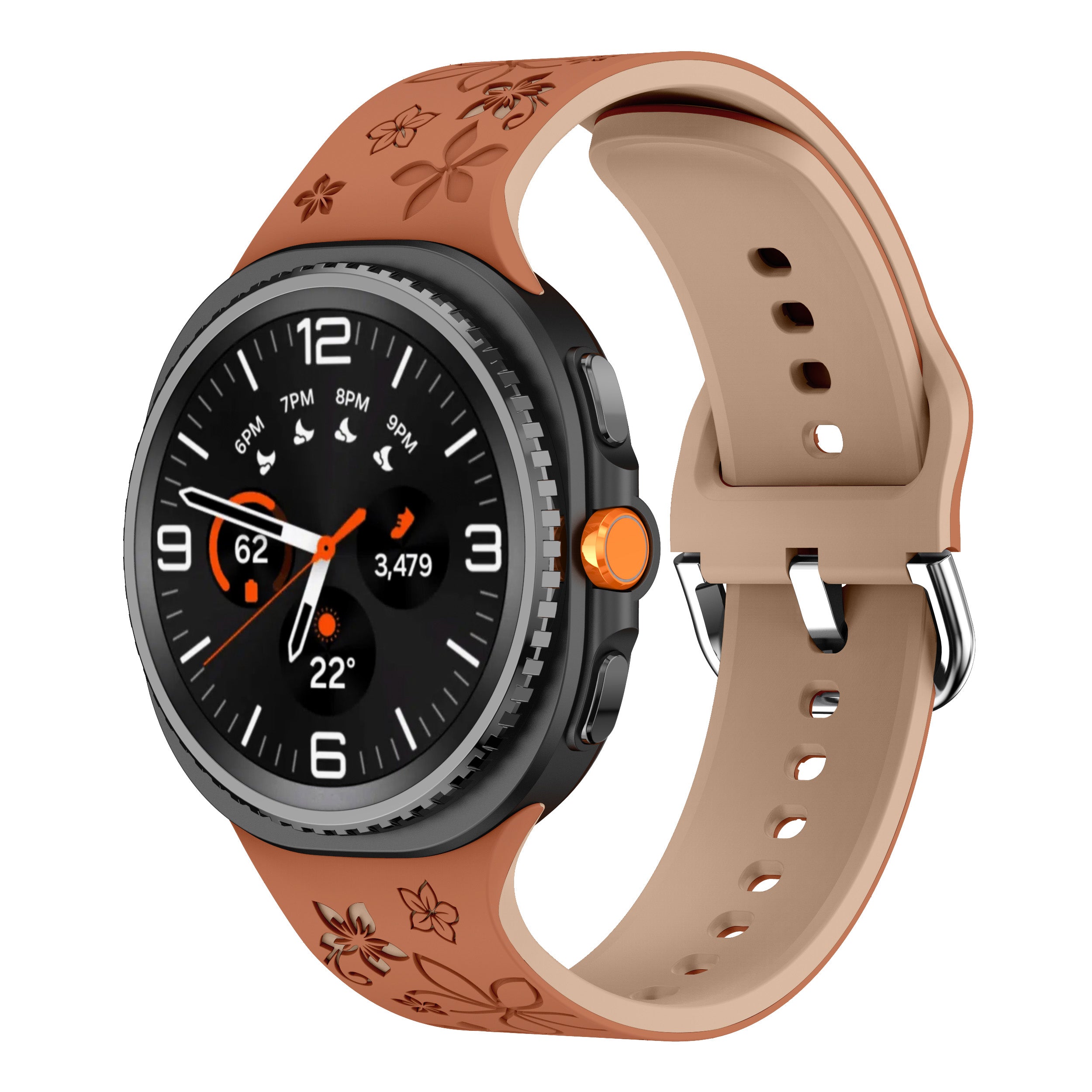 Bracelet silicone avec fleurs Samsung Galaxy Watch 8 - 44mm (marron/beige)