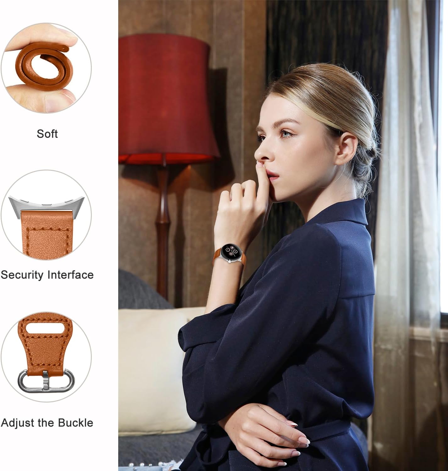 Bracelet cuir à maillons Google Pixel Watch 4 - 41mm (marron)